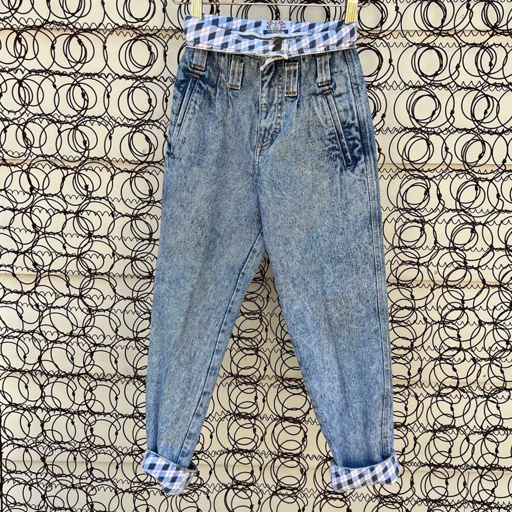 Vintage girls 80s paper bag high rise fold over jeans